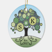 Monogramm-Sommer-Hochzeits-Patchwork-Muster-Baum Keramikornament (Links)