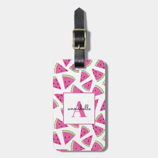 Monogramm Sommer Wassermelone Personalisiert Gepäckanhänger (Vorderseite vertikal)