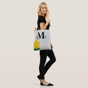 Monogramm Sonnenblume Holzkohlegrau Aquarell Tasche