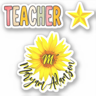 Monogramm-Sonnenblume + Name Lehrer-Würdigung Aufkleber