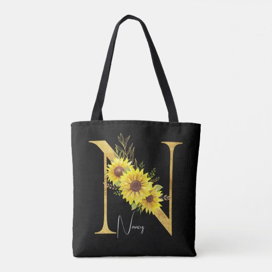Monogramm Sonnenblumen Buchstabe N Blumenbrief N G Tasche (Rückseite)