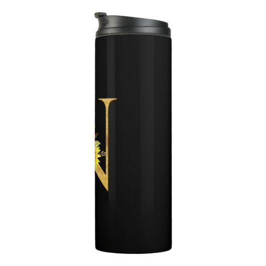 Monogramm Sonnenblumen Buchstabe N Blumenbrief N G Thermosbecher (Nach rechts gedreht)