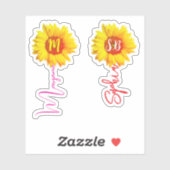 (Monogramm Sonnenblumen für Mädchen) Handgeschrieb Aufkleber (Blatt)