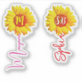 (Monogramm Sonnenblumen für Mädchen) Handgeschrieb Aufkleber (Vorderseite)