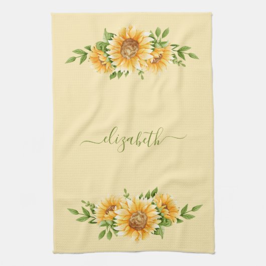 Monogramm Sonnenblumen Gelbgrüne Blume Geschirrtuch (Vertikal)