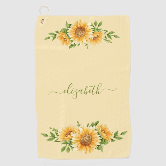 Monogramm Sonnenblumen Gelbgrüne Blume Golfhandtuch (Vorderseite)