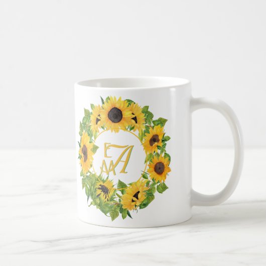 Monogramm Sonnenblumen Muster Dekorativ Kaffeetasse (Rechts)
