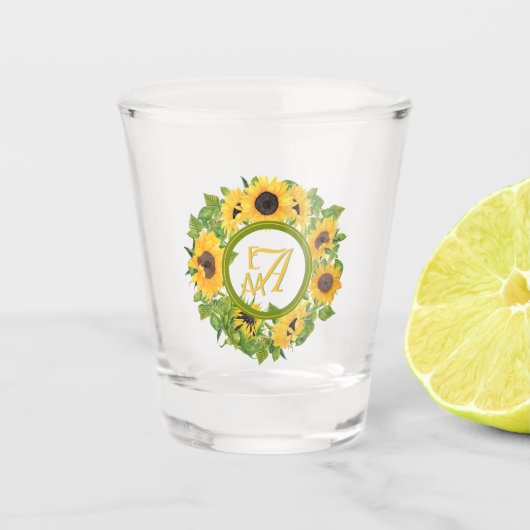 Monogramm Sonnenblumen Muster Dekorativ Schnapsglas (Vorderseite)