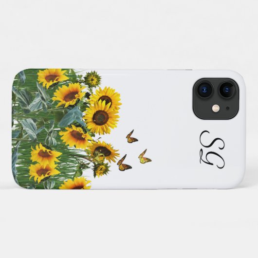 Monogramm Sonnenblumen und Schmetterlinge Blüten Case-Mate iPhone Hülle (Rückseite (Horizontal))