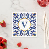 Monogramm Spanisch Blaue Blume Gelbe Zitronen Serviette (Beispiel)
