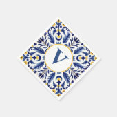Monogramm Spanisch Blaue Blume Gelbe Zitronen Serviette (Ecke)