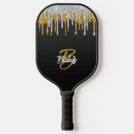 Monogramm-Sparkon für den Gold Silver Glitzer Trop Pickleball Schläger