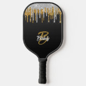 Monogramm-Sparkon für den Gold Silver Glitzer Trop Pickleball Schläger (Rückseite)