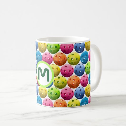 Monogramm-Spaß buntes Pickleball Kaffeetasse (VorderseiteRechts)