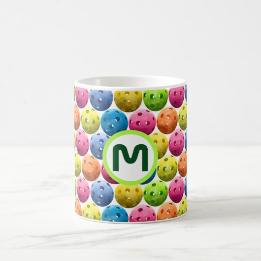 Monogramm-Spaß buntes Pickleball Kaffeetasse (Mittel)