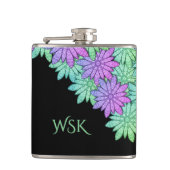Monogramm Spaß Lila und grüne Blume Flachmann (Vorderseite)