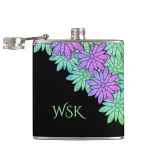 Monogramm Spaß Lila und grüne Blume Flachmann