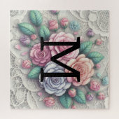 Monogramm Spitze blass rosa lila blaue Rose Puzzle (Horizontal)