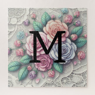 Monogramm Spitze blass rosa lila blaue Rose Puzzle