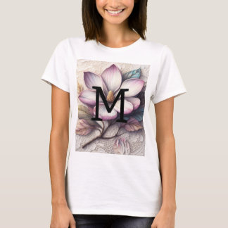 Monogramm Spitze Blumenrosa lila Magnolische Blume T-Shirt