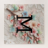 Monogramm Spitze Blütenpinke Pastellblüte Puzzle (Horizontal)