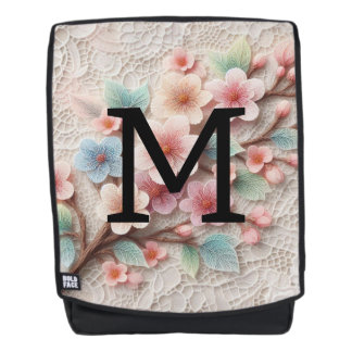 Monogramm Spitze Blütenpinke Pastellblüte Rucksack