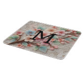 Monogramm Spitze Blütenpinke Pastellblüte Schneidebrett (Ecke)