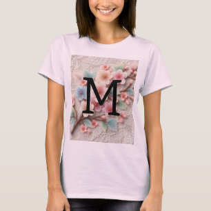 Monogramm Spitze Blütenpinke Pastellblüte T-Shirt