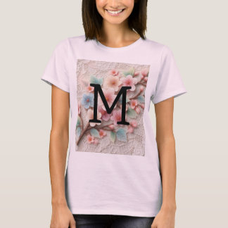 Monogramm Spitze Blütenpinke Pastellblüte T-Shirt
