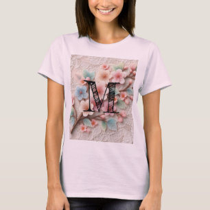 Monogramm Spitze Blütenpinke Pastellblüte T-Shirt