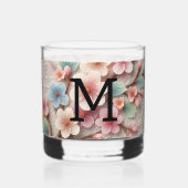 Monogramm Spitze Blütenpinke Pastellblüte Whiskyglas (Vorderseite)