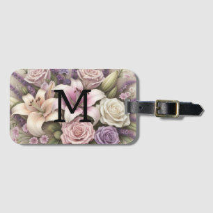Monogramm-Spitze floral lila Rosen Lavendel Lilien Gepäckanhänger