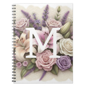 Monogramm-Spitze floral lila Rosen Lavendel Lilien Notizblock