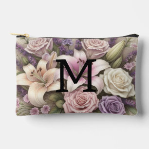 Monogramm-Spitze floral lila Rosen Lavendel Lilien Zubehörtasche