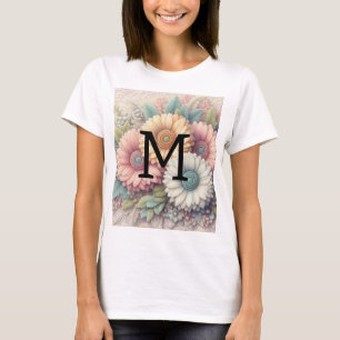 Monogramm-Spitze floral rosa orange Gerbera-Daisie T-Shirt
