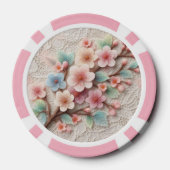 Monogramm-Spitze floral rosa pastell Kirschblüte Pokerchips (Rückseite)