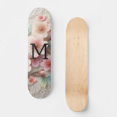 Monogramm-Spitze floral rosa pastell Kirschblüte Skateboard (Vorderseite)