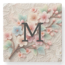 Monogramm-Spitze floral rosa pastell Kirschblüte
