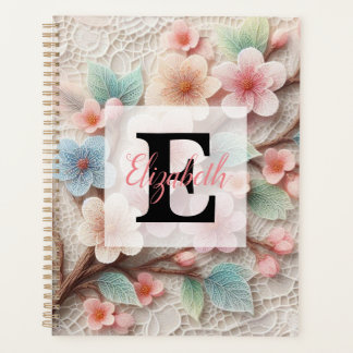 Monogramm-Spitze floral rosa pastellfarben Kirschb Planer