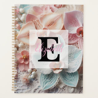 Monogramm-Spitze floral rosa pastellfarbene Orchid Planer