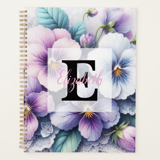 Monogramm-Spitze floral rosa violette Stiefmütterc Planer (Vorderseite)