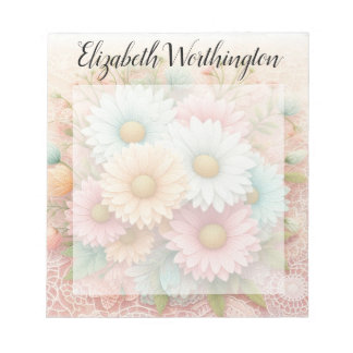 Monogramm-Spitze floral rosa weiß blaue Gänseblümc Notizblock
