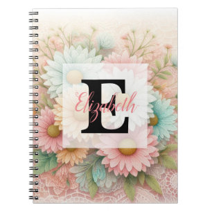 Monogramm-Spitze floral rosa weiß blaue Gänseblümc Notizblock