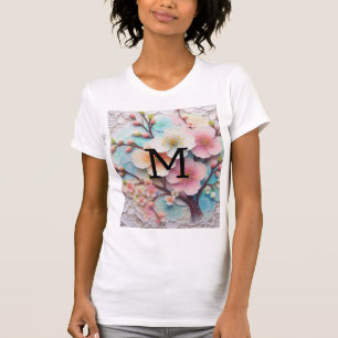 Monogramm-Spitze rosa floral pastellfarbene Kirsch T-Shirt