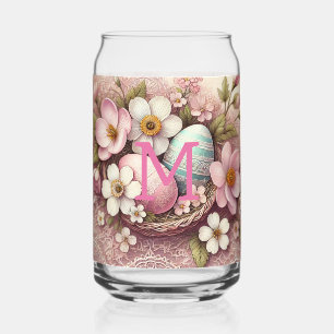 Monogramm-Spitze rosa florale Ostereier in einem K Dosenglas