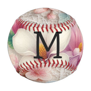 Monogramm-Spitze rosa lila Magnolienblüten  Baseball