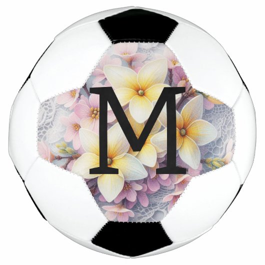 Monogramm-Spitze rosa und gelbe Frühlingsblumen Fußball (Vorderseite)