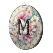Monogramm-Spitze rosa violette Magnolienblüten Dartscheibe (Vorderseite rechts)