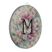 Monogramm-Spitze rosa violette Magnolienblüten Dartscheibe (Vorderseite Links)