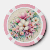 Monogramm-Spitze rosa violette Magnolienblüten Pokerchips (Rückseite)